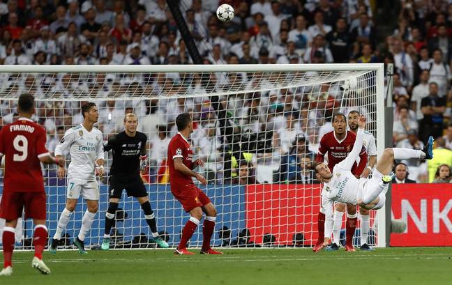 Gareth Bale's acrobatic goal for Real Madrid in 2018 vs Liverpool in the Champions League final. (Credit: Getty)